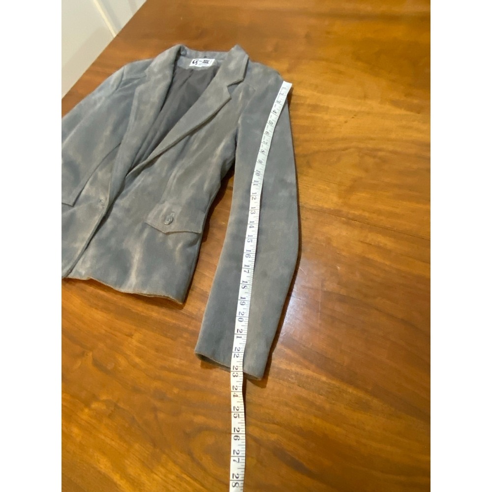 Gray G-III Suede Leather Blazer Vintage 90s Minimalist Size 7/8 Women - Picture 7 of 11